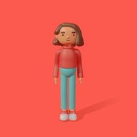 3D cartoon vector character. Young smiling cute brunette woman standing.
