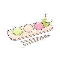 mochi japonés tradicional dulce. conjunto de mochi japonés asiático dulces cocinando, menú, bandera, dulce alimento, postre concepto. dibujar en garabatear estilo, vector ilustración.
