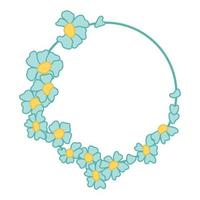 Frame of blue flowers in circle shape, freehand vector