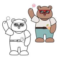 Teddy bear black and white outline illustration vector