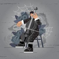 A Girl Playing Cello in Black Costume with Rose Background vector