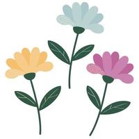 Multicolored flowers. Vector illustration of a stylized plants in cartoon style. Isolated on a white background.