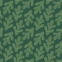 Seamless pattern with green leaves. Plants with texture are spread on a green background. Vector illustration in doodle style.