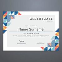 certificado modelo con moderno geométrico resumen diseño, lata ser usado para apreciación, diploma, otorgar, asistencia, etc. vector