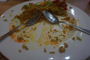 Leftover food on plate photo