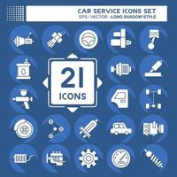 Icon Set Car Service. related to Car Service symbol. Long Shadow Style. repairing. engine. simple illustration vector