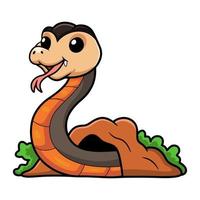 Cute golden crowned snake cartoon out from hole vector