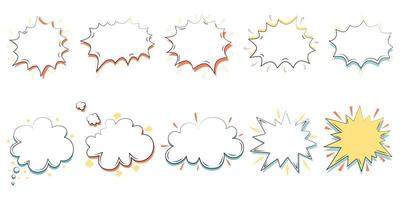 Vector set of comic bubbles design on white background for card design, speech bubble, paper embellishment, digital print, scrapbook, teacher element, student, education and more.