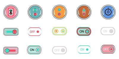 Vector set of on off button designs on white background for Online business, computer components, communication, digital printing, web design, electronic, and more