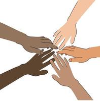 different but equal. banner with hands of different skin colors stacked on top of each other as teamwork vector