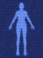 human on digital abstract background with numbers. Technology, artificial intelligence. Vector illustration.