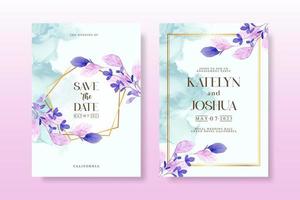 Wedding invitation pack with floral watercolor vector