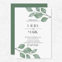 Wedding invitation template with watercolor leaves vector