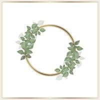 Watercolor leaves wreath with gold circle vector