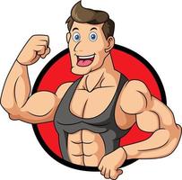 Muscular man shows his huge biceps vector