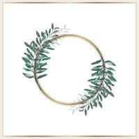 Watercolor leaves wreath with gold circle vector