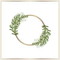 Watercolor leaves wreath with gold circle vector