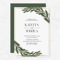 Wedding invitation template with watercolor leaves vector