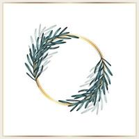 Watercolor leaves wreath with gold circle vector