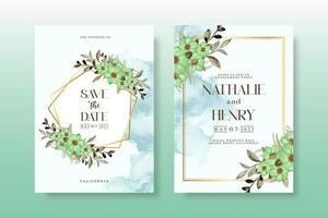 Wedding invitation pack with floral watercolor vector