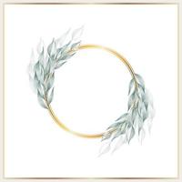 Watercolor leaves wreath with gold circle vector