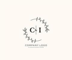initial CI letters Beautiful floral feminine editable premade monoline logo suitable for spa salon skin hair beauty boutique and cosmetic company. vector