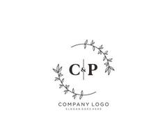 initial CP letters Beautiful floral feminine editable premade monoline logo suitable for spa salon skin hair beauty boutique and cosmetic company. vector