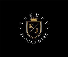 Initial KJ Letter Royal Luxury Logo template in vector art for Restaurant, Royalty, Boutique, Cafe, Hotel, Heraldic, Jewelry, Fashion and other vector illustration.