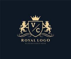 Initial VC Letter Lion Royal Luxury Heraldic,Crest Logo template in vector art for Restaurant, Royalty, Boutique, Cafe, Hotel, Heraldic, Jewelry, Fashion and other vector illustration.