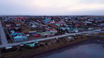 Aerial view of the morning panorama of Porvenir, Tierra del Fuego, Chile. video