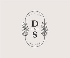 initial DS letters Beautiful floral feminine editable premade monoline logo suitable for spa salon skin hair beauty boutique and cosmetic company. vector