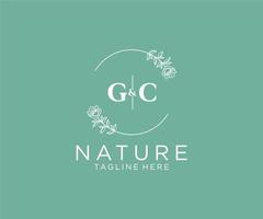 initial GC letters Botanical feminine logo template floral, editable premade monoline logo suitable, Luxury feminine wedding branding, corporate. vector