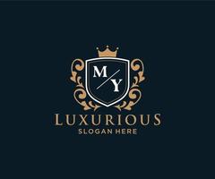 Initial MY Letter Royal Luxury Logo template in vector art for Restaurant, Royalty, Boutique, Cafe, Hotel, Heraldic, Jewelry, Fashion and other vector illustration.