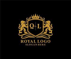 Initial QL Letter Lion Royal Luxury Logo template in vector art for Restaurant, Royalty, Boutique, Cafe, Hotel, Heraldic, Jewelry, Fashion and other vector illustration.