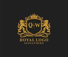 Initial QW Letter Lion Royal Luxury Logo template in vector art for Restaurant, Royalty, Boutique, Cafe, Hotel, Heraldic, Jewelry, Fashion and other vector illustration.