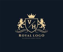 Initial VH Letter Lion Royal Luxury Heraldic,Crest Logo template in vector art for Restaurant, Royalty, Boutique, Cafe, Hotel, Heraldic, Jewelry, Fashion and other vector illustration.