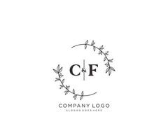 initial CF letters Beautiful floral feminine editable premade monoline logo suitable for spa salon skin hair beauty boutique and cosmetic company. vector
