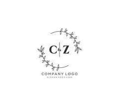 initial CZ letters Beautiful floral feminine editable premade monoline logo suitable for spa salon skin hair beauty boutique and cosmetic company. vector