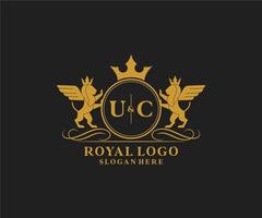 Initial UC Letter Lion Royal Luxury Heraldic,Crest Logo template in vector art for Restaurant, Royalty, Boutique, Cafe, Hotel, Heraldic, Jewelry, Fashion and other vector illustration.