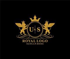 Initial US Letter Lion Royal Luxury Heraldic,Crest Logo template in vector art for Restaurant, Royalty, Boutique, Cafe, Hotel, Heraldic, Jewelry, Fashion and other vector illustration.