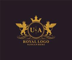 Initial UA Letter Lion Royal Luxury Heraldic,Crest Logo template in vector art for Restaurant, Royalty, Boutique, Cafe, Hotel, Heraldic, Jewelry, Fashion and other vector illustration.