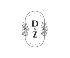 initial DZ letters Beautiful floral feminine editable premade monoline logo suitable for spa salon skin hair beauty boutique and cosmetic company. vector