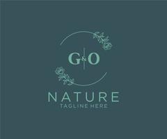 initial GO letters Botanical feminine logo template floral, editable premade monoline logo suitable, Luxury feminine wedding branding, corporate. vector