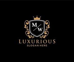 Initial MW Letter Royal Luxury Logo template in vector art for Restaurant, Royalty, Boutique, Cafe, Hotel, Heraldic, Jewelry, Fashion and other vector illustration.