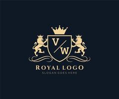 Initial VW Letter Lion Royal Luxury Heraldic,Crest Logo template in vector art for Restaurant, Royalty, Boutique, Cafe, Hotel, Heraldic, Jewelry, Fashion and other vector illustration.