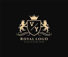 Initial VY Letter Lion Royal Luxury Heraldic,Crest Logo template in vector art for Restaurant, Royalty, Boutique, Cafe, Hotel, Heraldic, Jewelry, Fashion and other vector illustration.