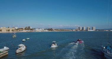 Port with boats in Akko, Aerial View, Israel video