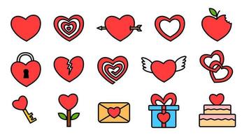 simple love icon set vector design for valentine content