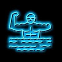 nadando minusválido atleta neón resplandor icono ilustración vector