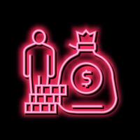 human money bag and coin heap neon glow icon illustration vector